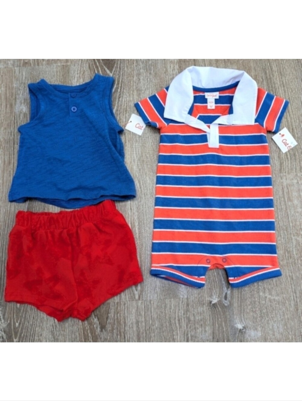 NWT Cat & Jack Red White & Blue Patriotic Stars Set of Outfits Size 6-9 Months